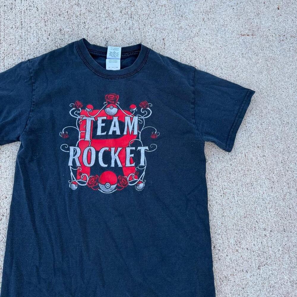 Vintage team rocket pokemon black tee y2k alt small